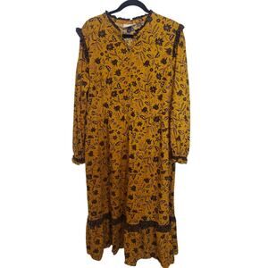 Universal Thread Yellow Floral Cottagecore Maxi Dress XL Long Sleeve